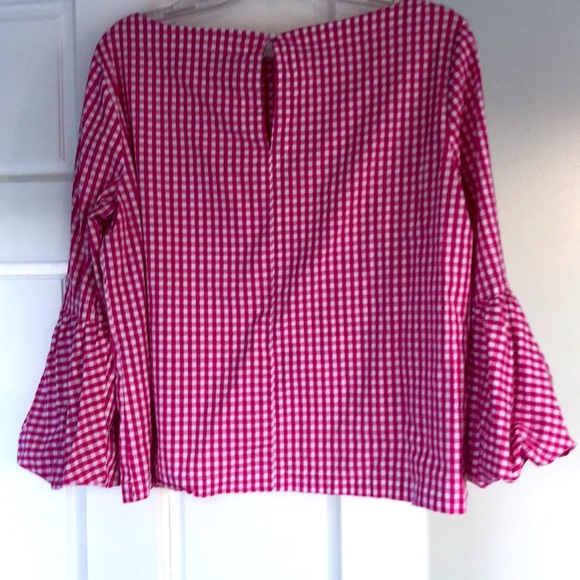 Pretty pink checked blouse with ruffle sleeve L - Picture 4 of 7